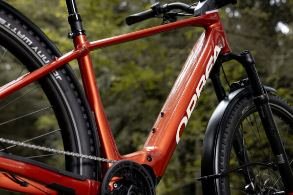 Detalle del neumático y horquilla de suspensión en Orbea Kemen ADV