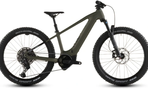 Bicicleta eléctrica Cube Acid 240 Hybrid Rookie SLX 400X reedgreen´n´matrix – vista lateral | Ebike.es