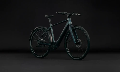 Bicicleta eléctrica Cube Editor Hybrid SLX 400X FE glitterteal´n´black Barra alta – vista frontal | Ebike.es