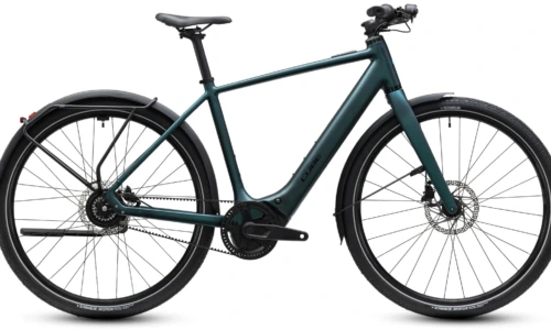 Bicicleta eléctrica Cube Editor Hybrid SLX 400X FE glitterteal´n´black Barra alta – vista lateral | Ebike.es