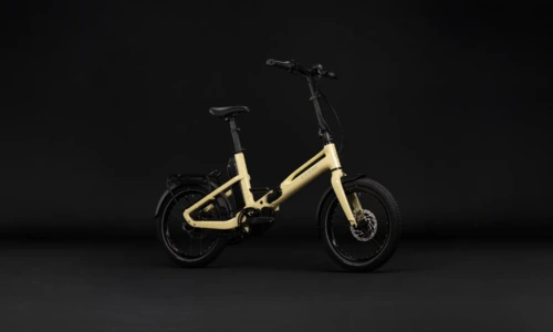 Bicicleta eléctrica Cube Fold Hybrid Deluxe 540 paleyellow´n´sage – vista frontal | Ebike.es