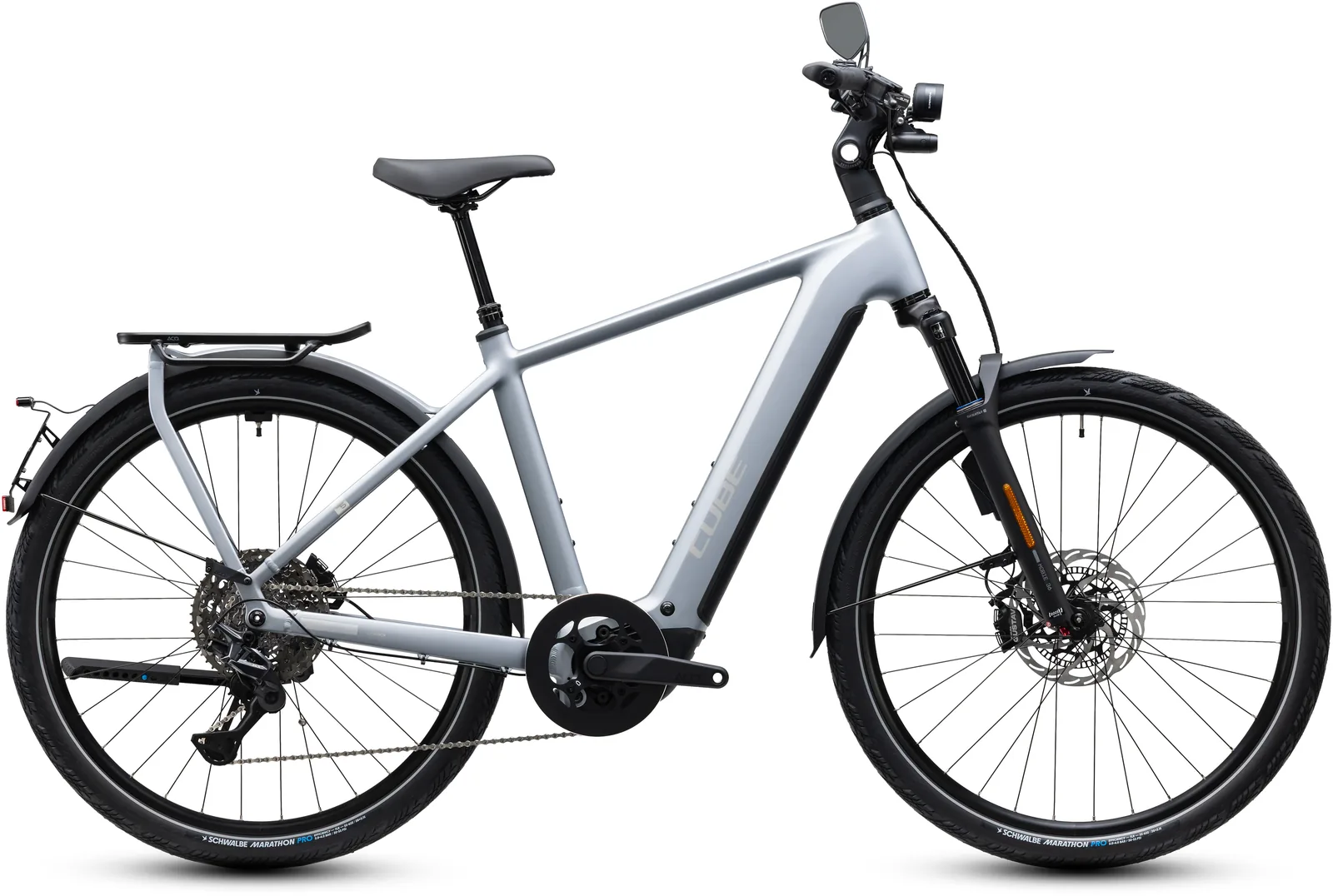 Cube Kathmandu Hybrid 45 800 Wh slategrey´n´chrome – Bicicleta Eléctrica Trekking 2027 Barra alta ebike.es Gran tienda de bicicletas eléctricas en España Bicicleta eléctrica Cube Kathmandu Hybrid 45 800 slategrey´n´chrome Barra alta – vista lateral | Ebike.es