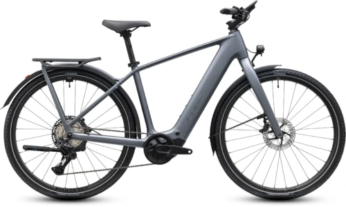Bicicleta eléctrica Cube Kathmandu Hybrid C:62 SLT 400X ashgrey´n´prizm Barra alta – vista lateral | Ebike.es