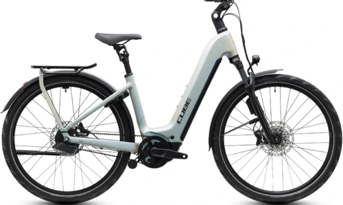 Bicicleta eléctrica Cube Kathmandu Hybrid Deluxe EXC 800 glintsand´n´black Cuadro abierto – vista lateral | Ebike.es