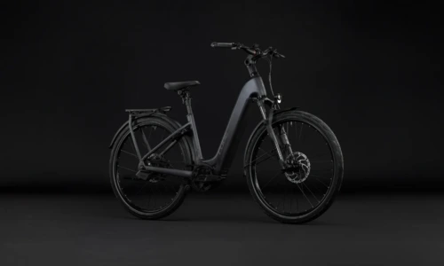 Bicicleta eléctrica Cube Kathmandu Hybrid Deluxe EXC 800 stealthgrey´n´grey Cuadro abierto – vista frontal | Ebike.es