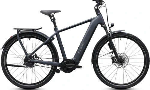 Bicicleta eléctrica Cube Kathmandu Hybrid Deluxe EXC 800 stealthgrey´n´grey Barra alta – vista lateral | Ebike.es