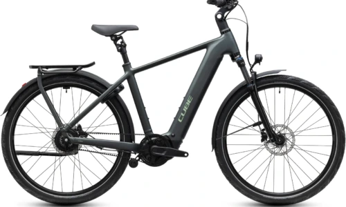 Bicicleta eléctrica Cube Kathmandu Hybrid Deluxe Pro 800 blackforest´n´chrome Barra alta – vista lateral | Ebike.es