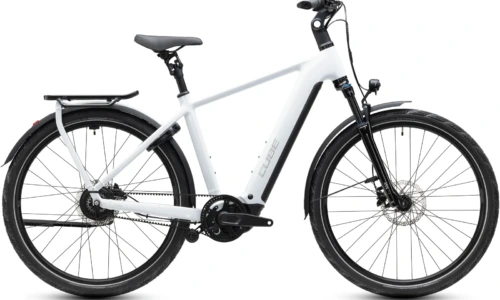 Bicicleta eléctrica Cube Kathmandu Hybrid Deluxe Pro 800 metallicwhite´n´chrome Barra alta – vista lateral | Ebike.es