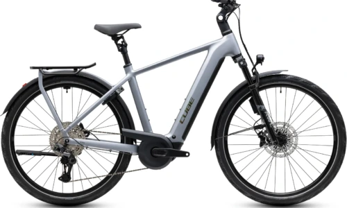 Bicicleta eléctrica Cube Kathmandu Hybrid EXC 800 slategrey´n´chrome Barra alta – vista lateral | Ebike.es