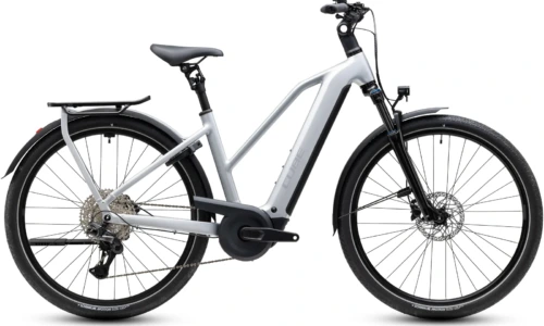 Bicicleta eléctrica Cube Kathmandu Hybrid ONE 800 silverstar´n´reflex Cuadro semiabierto – vista lateral | Ebike.es