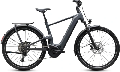 Bicicleta eléctrica Cube Kathmandu Hybrid ONE11 HPC Pro 800 slabgrey´n´black Barra alta – vista lateral | Ebike.es