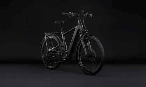 Bicicleta eléctrica Cube Kathmandu Hybrid ONE11 HPC SLT 800 carbon´n´silverdust Barra alta – vista frontal | Ebike.es