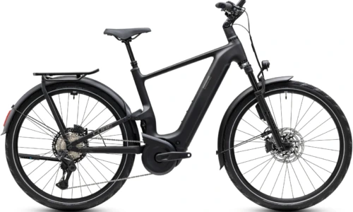 Bicicleta eléctrica Cube Kathmandu Hybrid ONE11 HPC SLT 800 carbon´n´silverdust Barra alta – vista lateral | Ebike.es