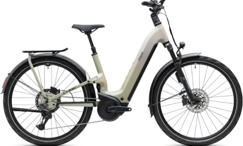 Bicicleta eléctrica Cube Kathmandu Hybrid ONE11 HPC SLT 800 glintsand´n´oatgrey Cuadro abierto – vista lateral | Ebike.es
