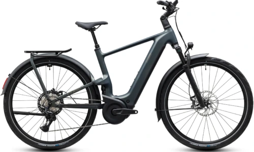 Bicicleta eléctrica Cube Kathmandu Hybrid ONE11 HPC SLX 800 sagebrushgreen´n´chrome Barra alta – vista lateral | Ebike.es
