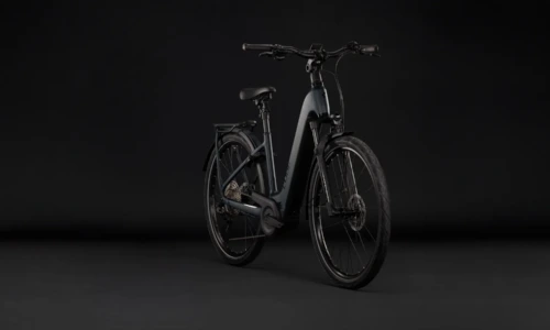 Bicicleta eléctrica Cube Kathmandu Hybrid Pro 800 coal´n´black Cuadro abierto – vista frontal | Ebike.es