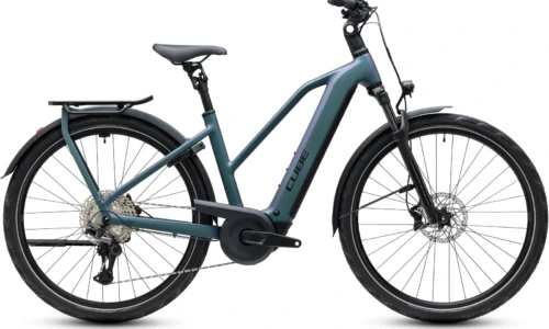 Bicicleta eléctrica Cube Kathmandu Hybrid Pro 800 smaragdgrey´n´black Cuadro semiabierto – vista lateral | Ebike.es