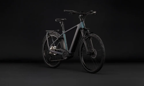 Bicicleta eléctrica Cube Kathmandu Hybrid Pro 800 smaragdgrey´n´black Barra alta – vista frontal | Ebike.es
