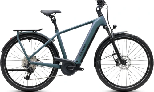 Bicicleta eléctrica Cube Kathmandu Hybrid Pro 800 smaragdgrey´n´black Barra alta – vista lateral | Ebike.es