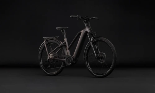 Bicicleta eléctrica Cube Kathmandu Hybrid SLT 800 mysticgraphite´n´reflex Cuadro semiabierto – vista frontal | Ebike.es