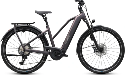 Bicicleta eléctrica Cube Kathmandu Hybrid SLT 800 mysticgraphite´n´reflex Cuadro semiabierto – vista lateral | Ebike.es