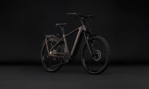 Bicicleta eléctrica Cube Kathmandu Hybrid SLT 800 mysticgraphite´n´reflex Barra alta – vista frontal | Ebike.es