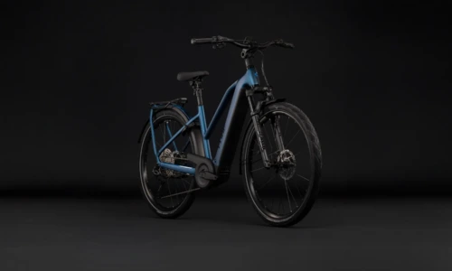 Bicicleta eléctrica Cube Kathmandu Hybrid SLX 800 nebula´n´prizm Cuadro semiabierto – vista frontal | Ebike.es
