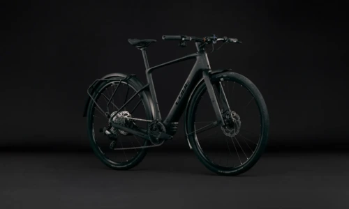 Bicicleta eléctrica Cube Nulane Hybrid C:62 SLX 400X FE mineralblack´n´orange – vista frontal | Ebike.es