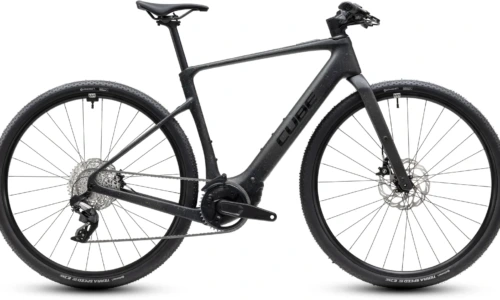 Bicicleta eléctrica Cube Nulane Hybrid C:62 SLX 400X mineralblack´n´orange – vista lateral | Ebike.es