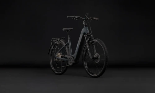 Bicicleta eléctrica Cube Nuride Hybrid EXC 800 coal´n´chrome Cuadro abierto – vista frontal | Ebike.es
