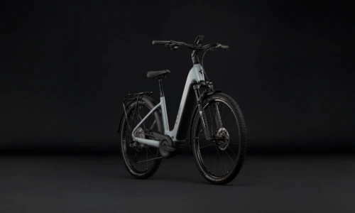 Bicicleta eléctrica Cube Nuride Hybrid EXC 800 seagrey´n´black Cuadro abierto – vista frontal | Ebike.es
