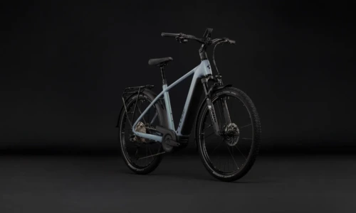 Bicicleta eléctrica Cube Nuride Hybrid EXC 800 seagrey´n´black Barra alta – vista frontal | Ebike.es