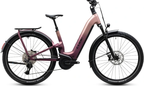 Bicicleta eléctrica Cube Nuride Hybrid ONE11 HPC SLX 800 mauve´n´black Cuadro abierto – vista lateral | Ebike.es