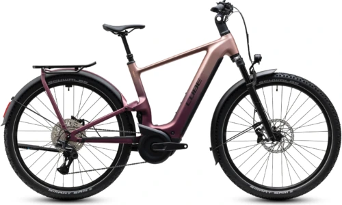 Bicicleta eléctrica Cube Nuride Hybrid ONE11 HPC SLX 800 mauve´n´black Barra alta – vista lateral | Ebike.es