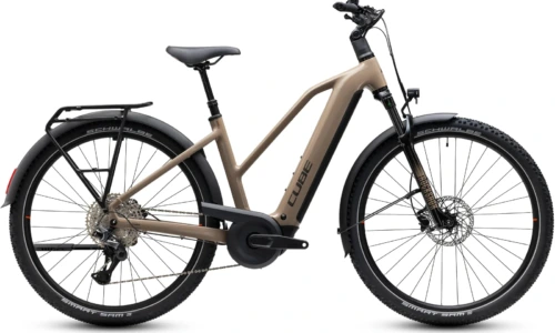 Bicicleta eléctrica Cube Nuride Hybrid Pro 800 cappuccino´n´black Cuadro semiabierto – vista lateral | Ebike.es