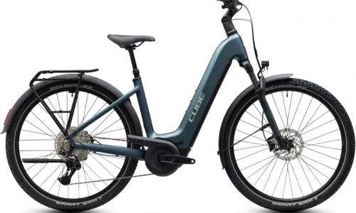 Bicicleta eléctrica Cube Nuride Hybrid Pro 800 deepteal´n´blue Cuadro abierto – vista lateral | Ebike.es