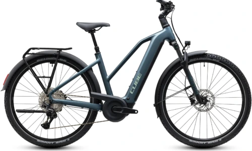 Bicicleta eléctrica Cube Nuride Hybrid Pro 800 deepteal´n´blue Cuadro semiabierto – vista lateral | Ebike.es