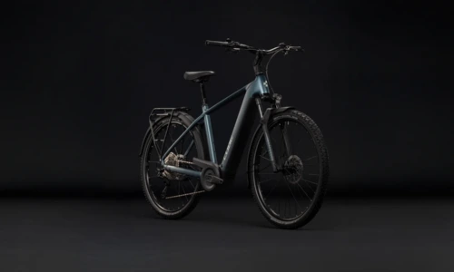 Bicicleta eléctrica Cube Nuride Hybrid Pro 800 deepteal´n´blue Barra alta – vista frontal | Ebike.es
