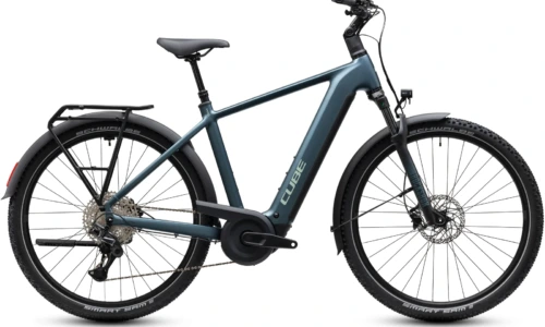 Bicicleta eléctrica Cube Nuride Hybrid Pro 800 deepteal´n´blue Barra alta – vista lateral | Ebike.es