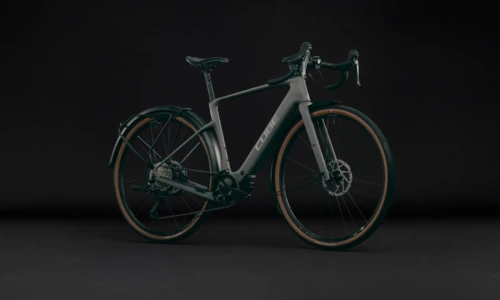 Bicicleta eléctrica Cube Nuroad Hybrid C:62 Race 400X FE oldgrey´n´grey – vista frontal | Ebike.es