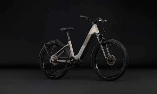 Bicicleta eléctrica Cube Reaction Hybrid ONE 720 FE pearlsilver´n´chrome Cuadro semiabierto – vista frontal | Ebike.es