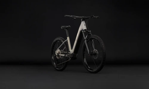 Bicicleta eléctrica Cube Reaction Hybrid ONE 720 pearlsilver´n´chrome Cuadro abierto – vista frontal | Ebike.es