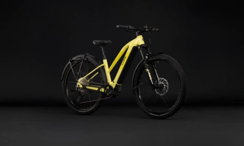 Bicicleta eléctrica Cube Reaction Hybrid Race 800 FE bananasplit´n´black Cuadro semiabierto – vista frontal | Ebike.es