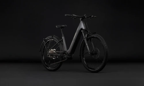 Bicicleta eléctrica Cube Reaction Hybrid Race 800 FE slabgrey´n´chrome Cuadro abierto – vista frontal | Ebike.es