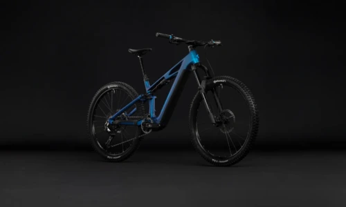 Bicicleta eléctrica Cube Stereo Hybrid ONE44 HPC EXC 800 nebula´n´blue – vista frontal | Ebike.es