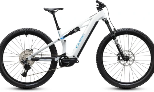 Bicicleta eléctrica Cube Stereo Hybrid ONE44 HPC Pro 800 metallicwhite´n´blue – vista lateral | Ebike.es