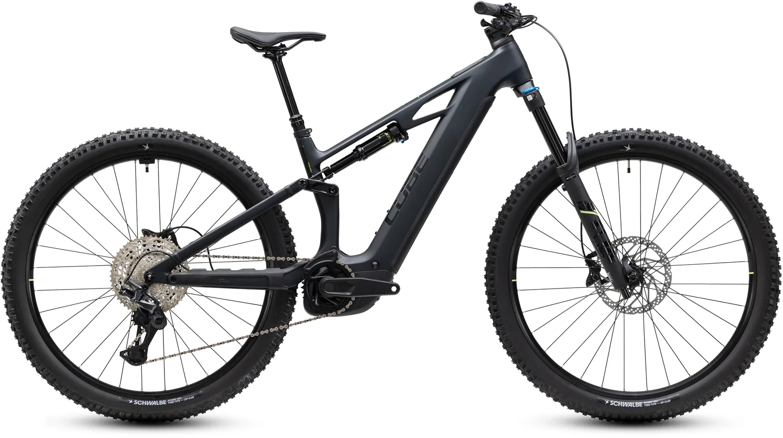 Cube Stereo Hybrid ONE44 HPC Race 800 Wh coal´n´green – Bicicleta Eléctrica de Montaña Doble Suspensión 2027 ebike.es Gran tienda de bicicletas eléctricas en España Bicicleta eléctrica Cube Stereo Hybrid ONE44 HPC Race 800 coal´n´green – vista lateral | Ebike.es