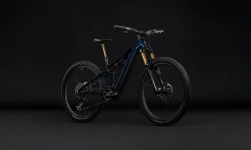 Bicicleta eléctrica Cube Stereo Hybrid ONE44 HPC SLT 800 splinternavy´n´prizm – vista frontal | Ebike.es