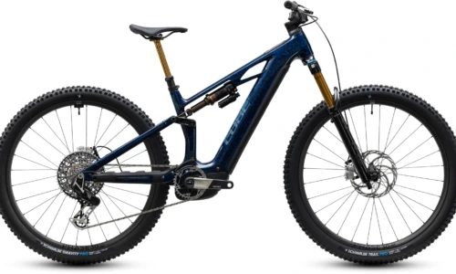 Bicicleta eléctrica Cube Stereo Hybrid ONE44 HPC SLT 800 splinternavy´n´prizm – vista lateral | Ebike.es