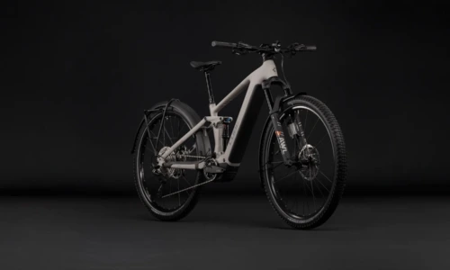 Bicicleta eléctrica Cube Stereo Hybrid ONE44 SLX 800 FE oatgrey´n´grey – vista frontal | Ebike.es